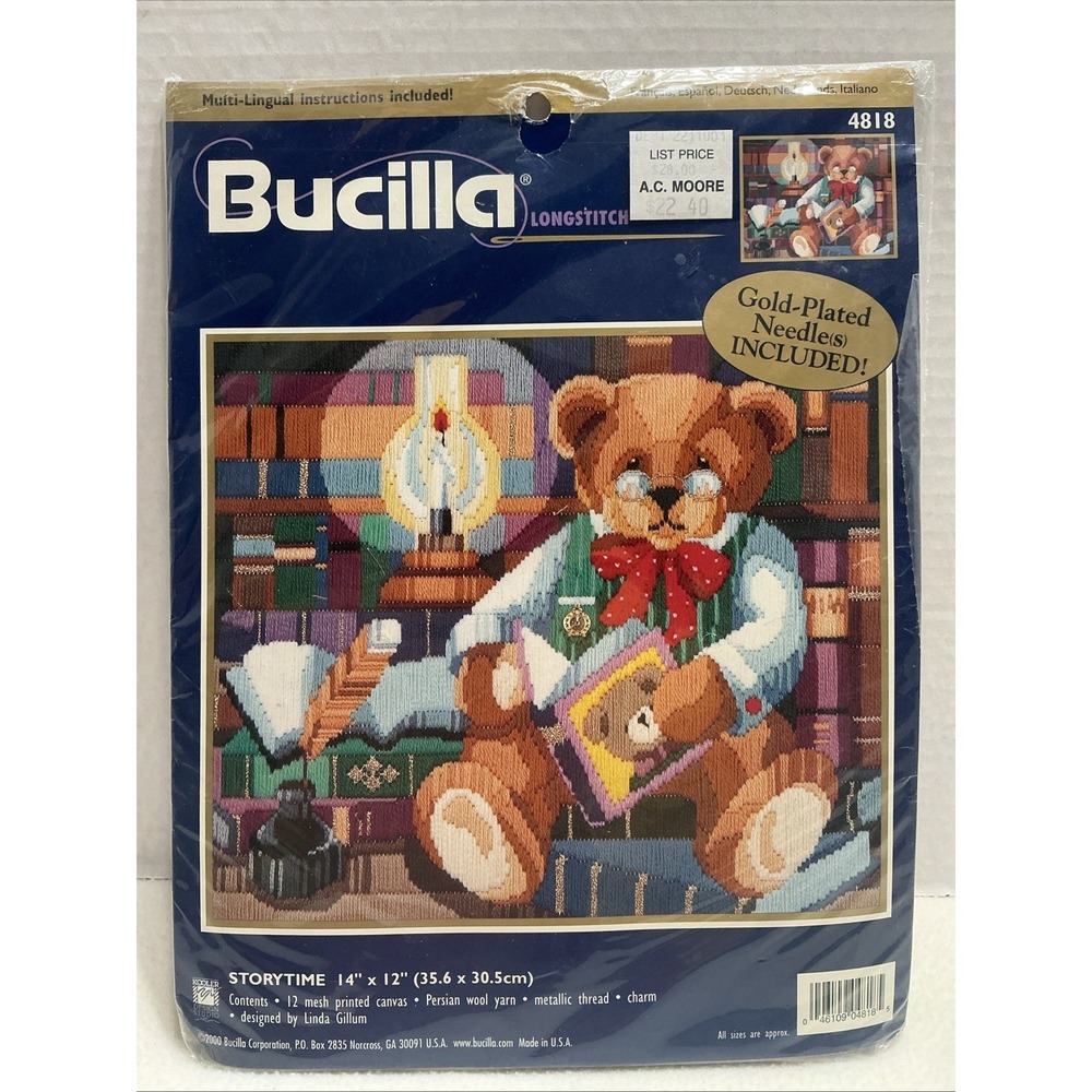 2000 Bucilla Story time Long stitch 4818 Kit Teddy Bear Library Books
